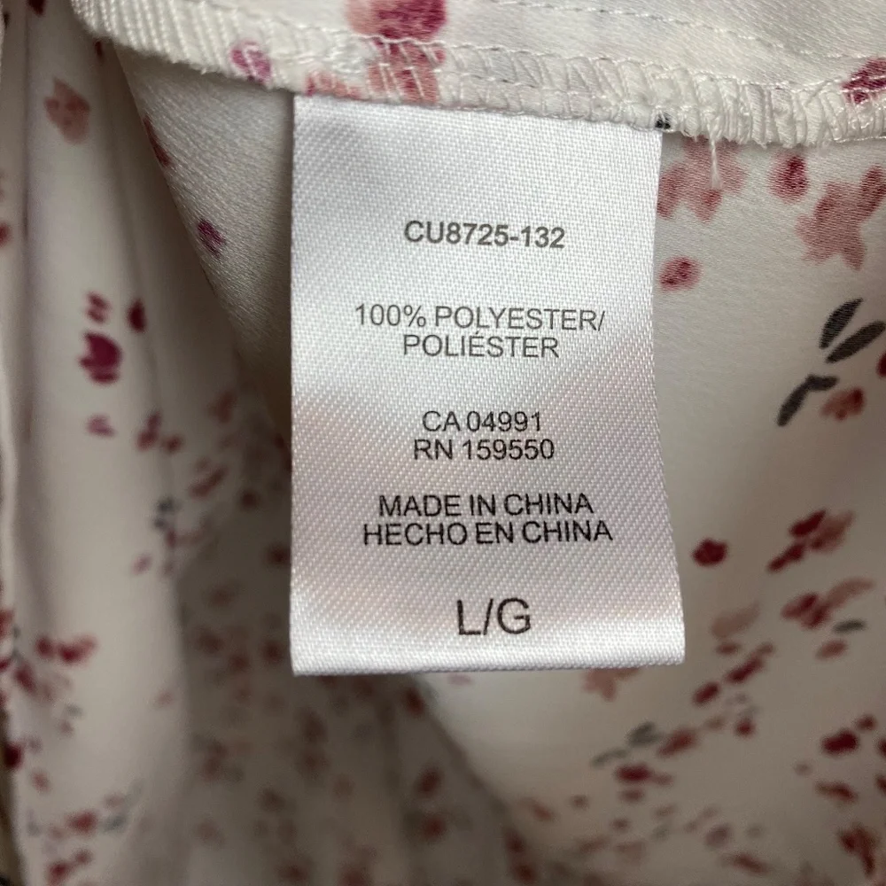 Hillary Radley Womenʻs White Floral Split Neck Short Sleeve Blouse Large